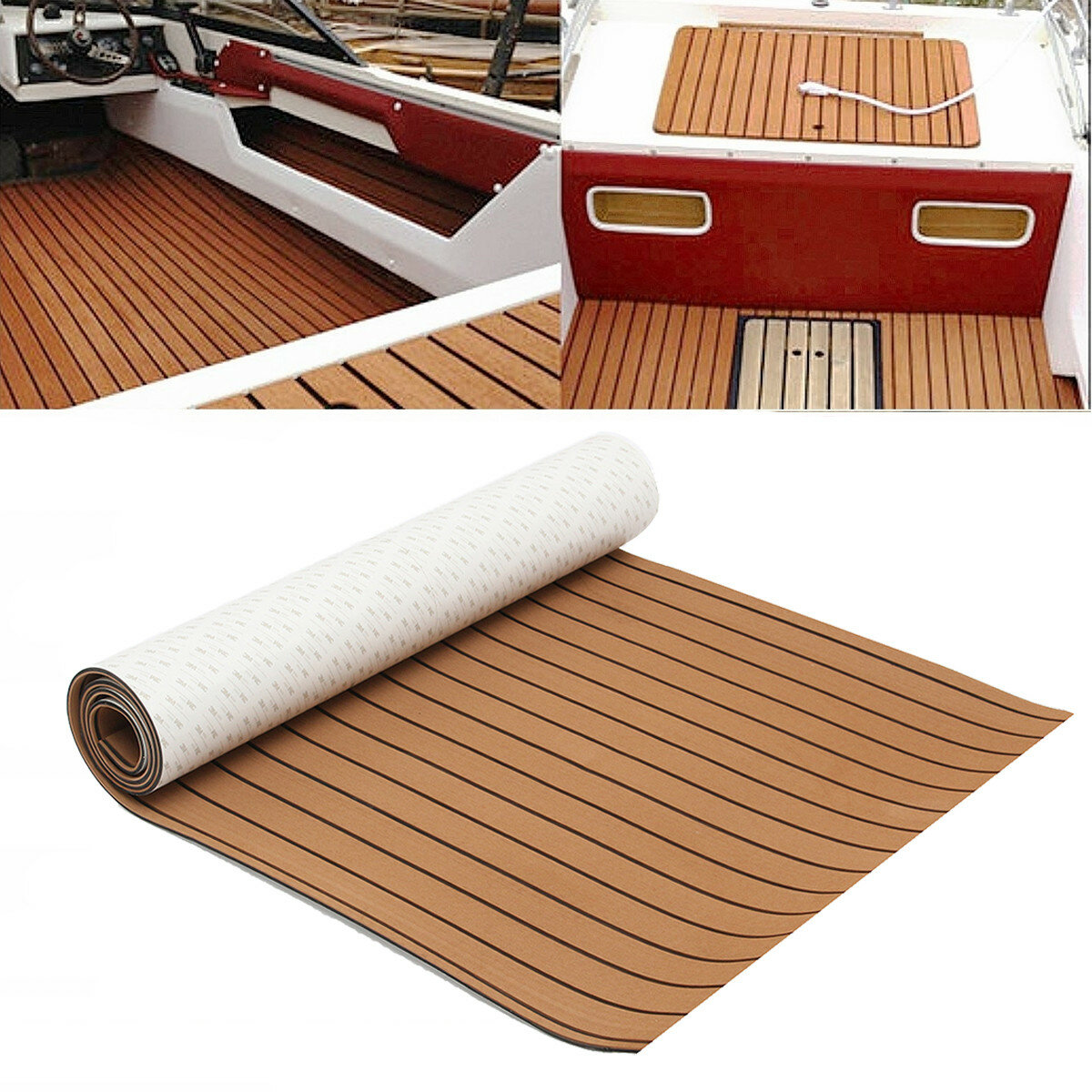 ELuto 240cm x 90cm x 5mm EVA Foam Teak Decking Sheet Boat Yacht Floor Mat Self-Adhesive Marine Flooring Faux Carpet Sticker Non-slip