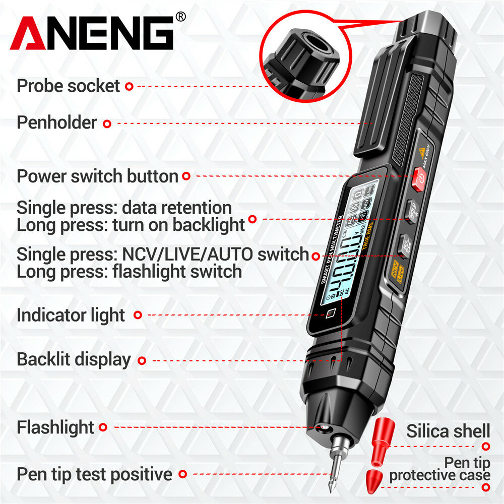 ANENG A3005 Digital Multimeter Pen Type 4000 Counts Professional Meter Non-Contact Auto AC/DC Voltage Ohm Diode Tester For Tool