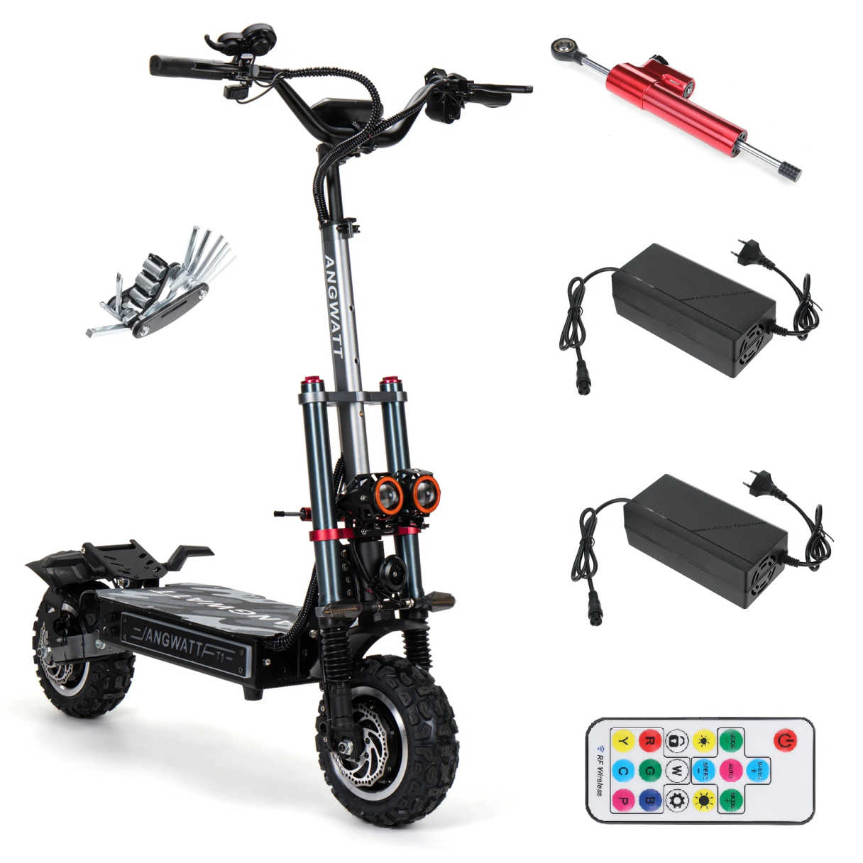 [EU DIRECT] ANGWATT T1 Electric Scooter 60V 35Ah 6000W (2*3000W) Dual Motor 11inch Off-Road Electric Scooter Steering Damper Electric Scooter 80-105km Mileage 200kg Max Load EU Plug