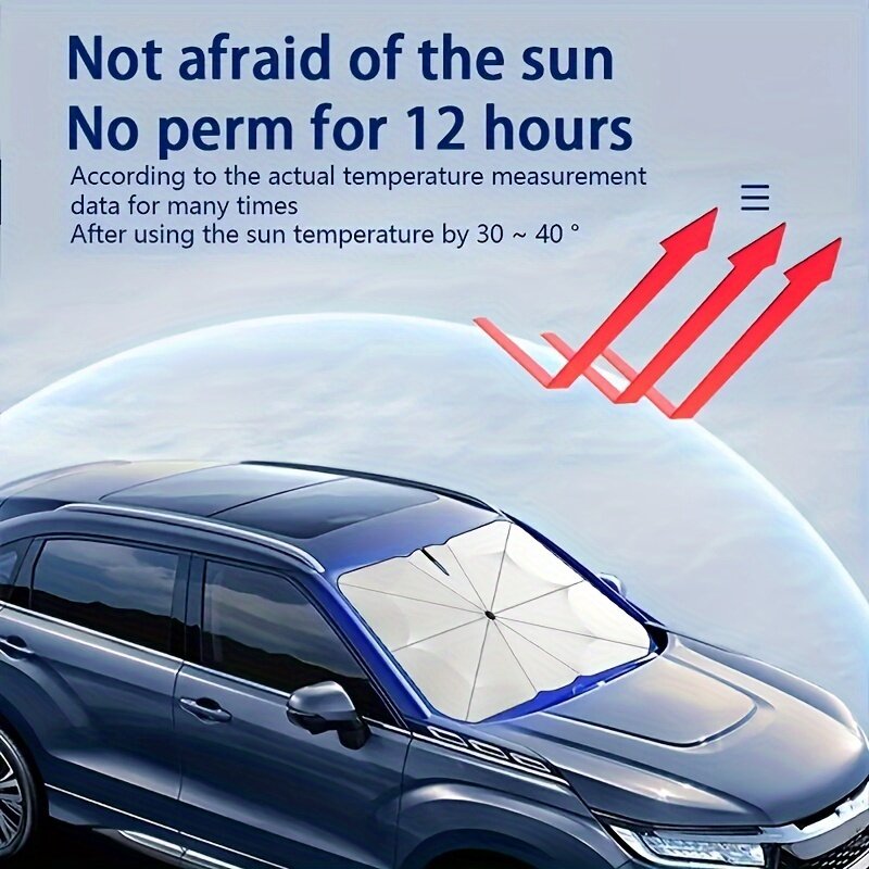 Car Front Windshield Sunshade V-Neck Foldable Umbrella Reflective Sunshade For Vehicles Blocking UV Sunshade Summer Keep Cool