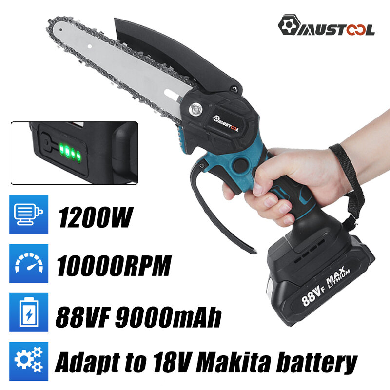 MUSTOOL 1200W 18V 10000rpm 6 Inch Electric Chain Saw Cordless Wood Cutting Tool Chainsaw Brush Motor with/without Battery