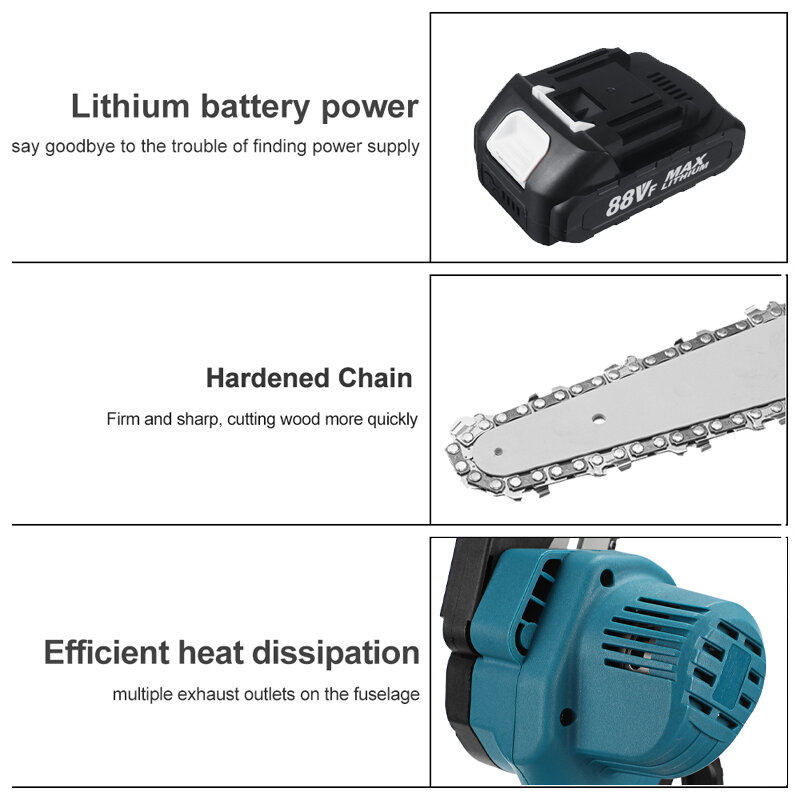 MUSTOOL 1200W 18V 10000rpm 6 Inch Electric Chain Saw Cordless Wood Cutting Tool Chainsaw Brush Motor with/without Battery