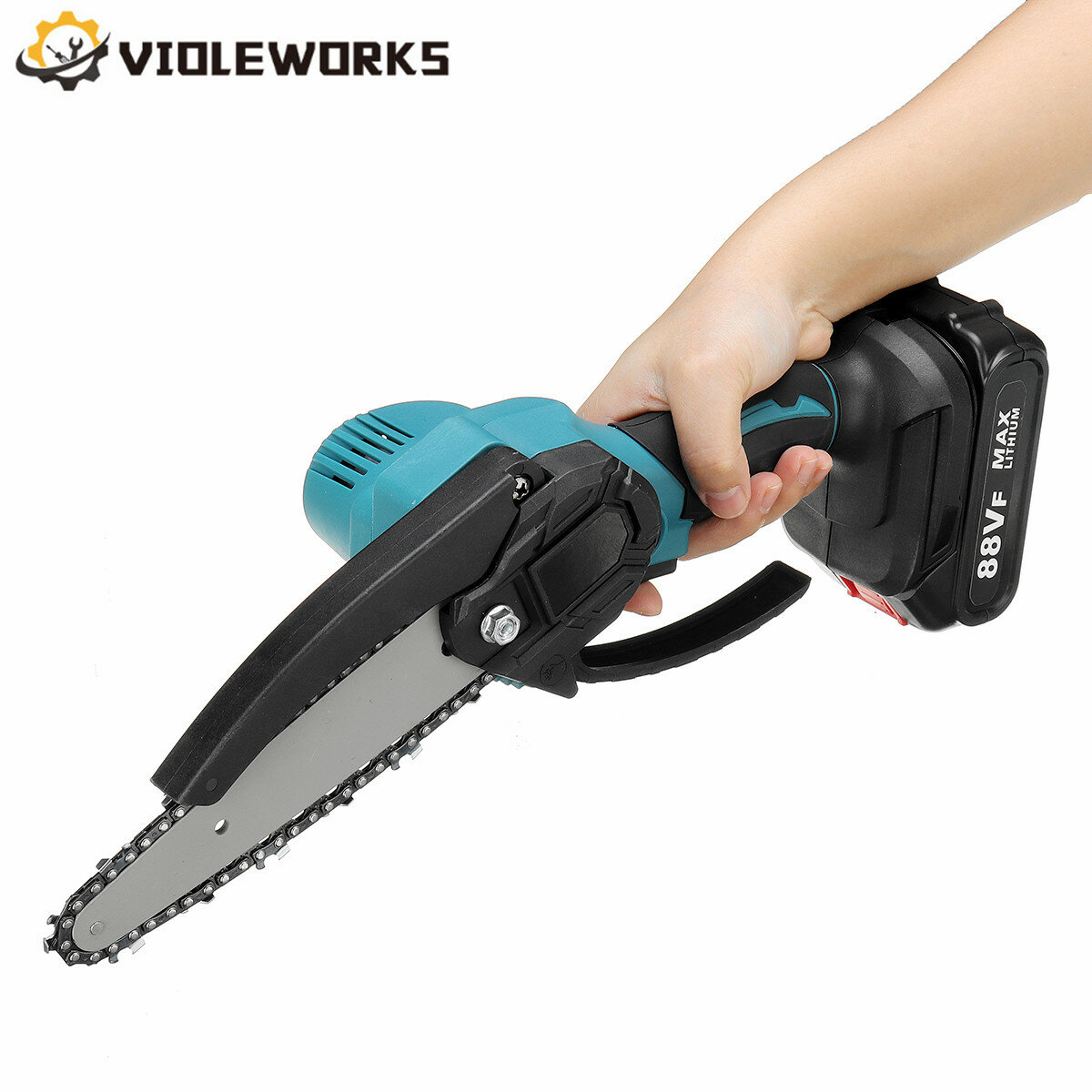 VIOLEWORKS 6 Inch 88VF Electric Chain Saw Rechargable Chainsaws One-handed Lithoum Battery Wood Cutter With 0/1/2 Battery Also For Makita Battery EU Plug