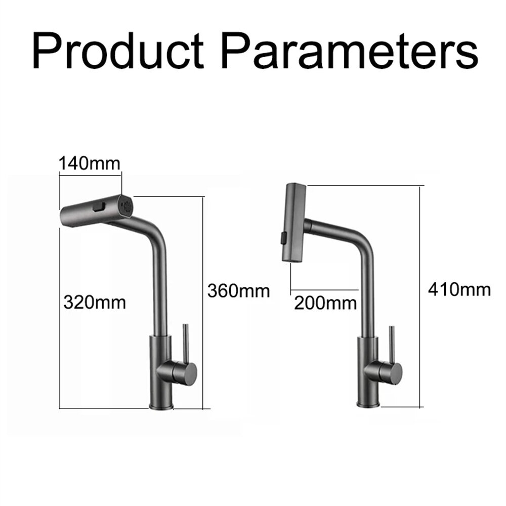 304 Stainless Steel Kitchen Faucet Pull Out Rotation Waterfall Stream Sprayer Brushed Nickel High Efficiency Cleaning Elegant Design Sink Mixer Tap Accessory