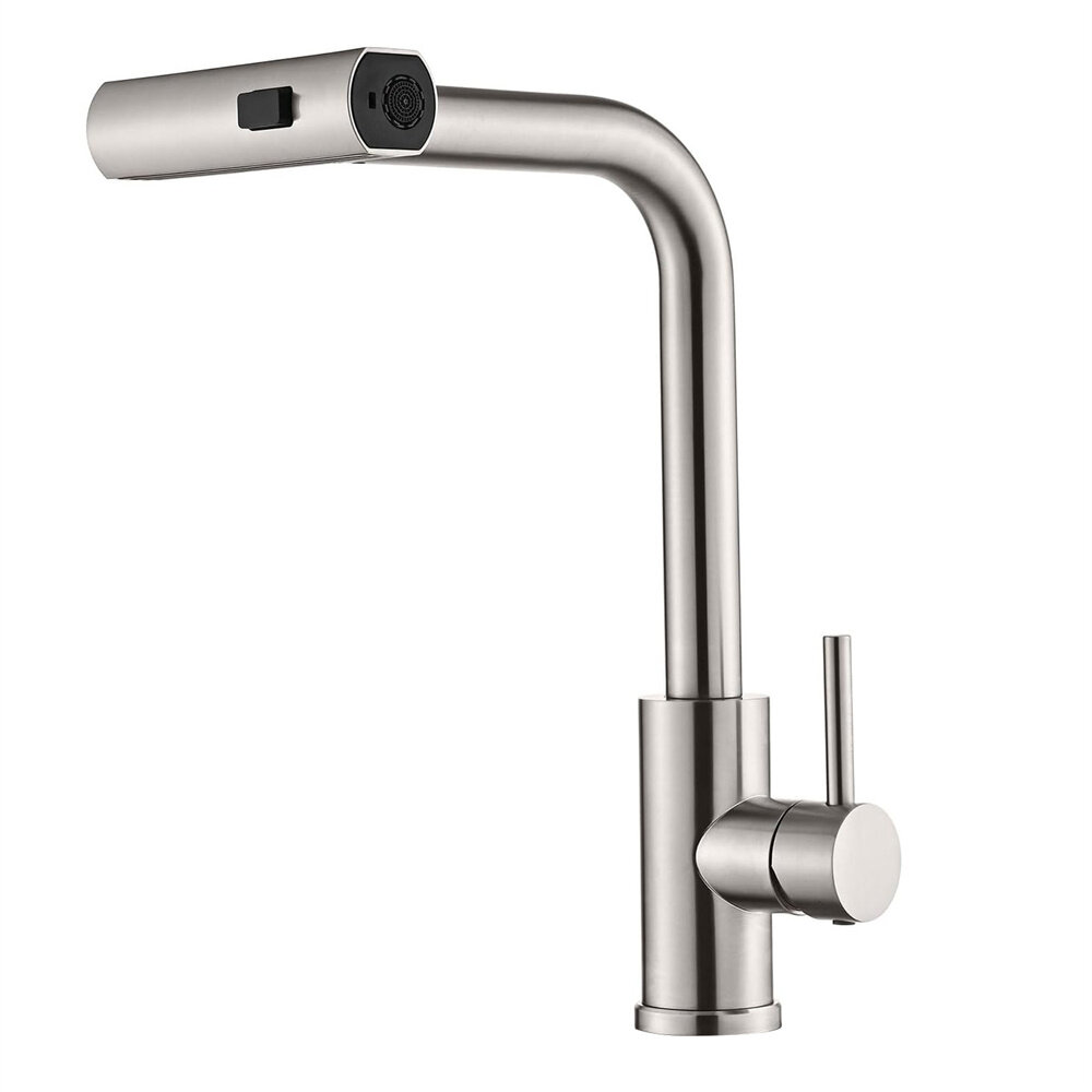 304 Stainless Steel Kitchen Faucet Pull Out Rotation Waterfall Stream Sprayer Brushed Nickel High Efficiency Cleaning Elegant Design Sink Mixer Tap Accessory