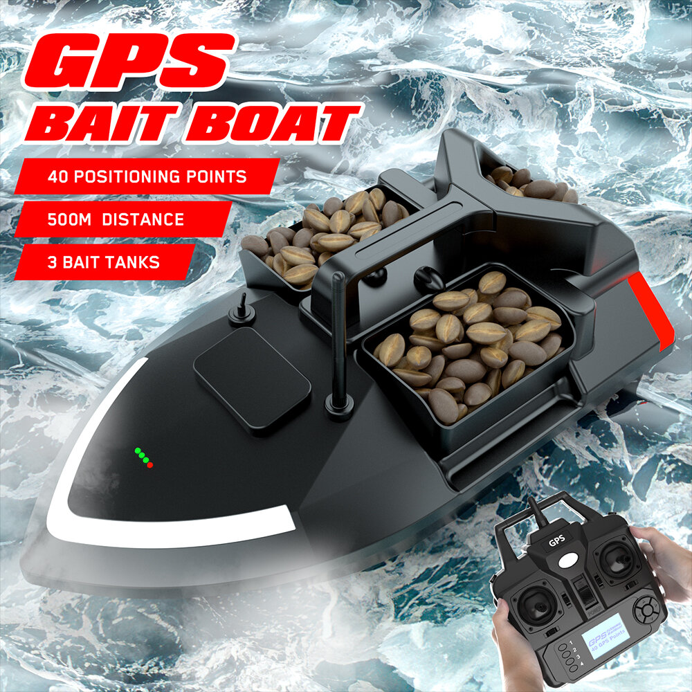 Flytec V020 RTR 2.4G 4CH GPS Fishing Bait RC Boat 500m Distance Intelligent 40 Positioning Points LED Lights Automatic Return Toys Models