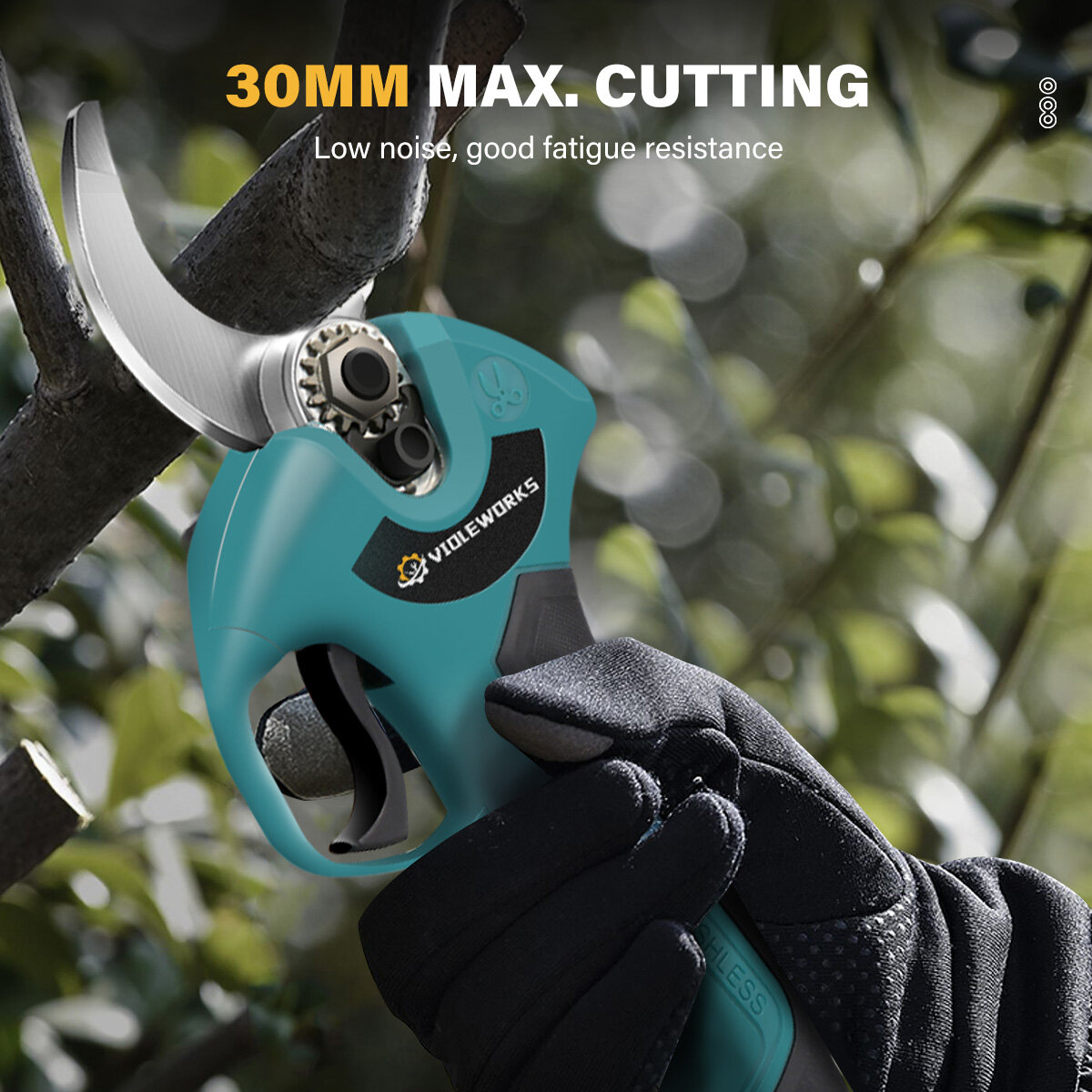 VIOLEWORKS 21V Electric Pruning Shears Cordless Tree Branch Pruner with 1/2 Pack 2.0-3.0Ah Lithium Batteries Powerful Brushless Motor 1.2-Inch Cutting Diameter