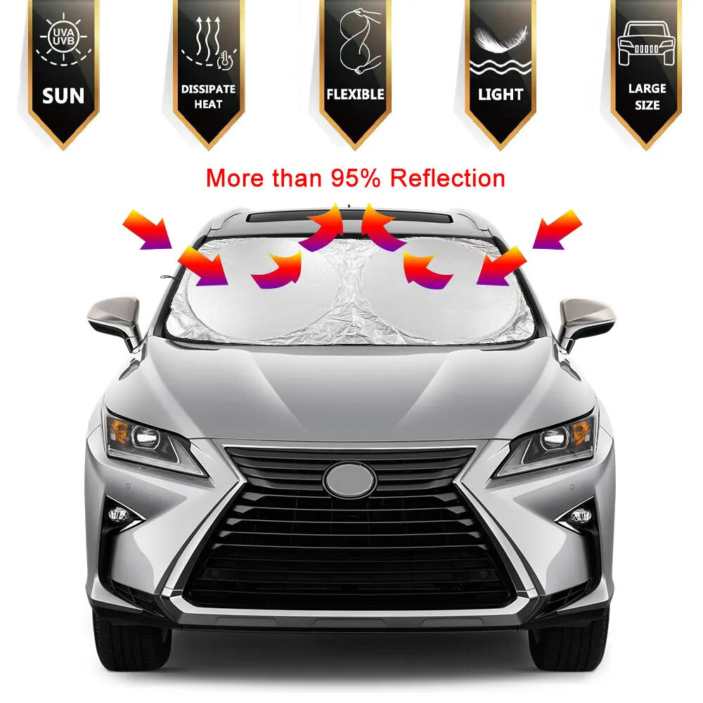 RedrRover Car Sunshade Front Windshield Window Ice Sun Shade Sun Visor Protection Folding UV Protection Curtain For Car SUV Truck