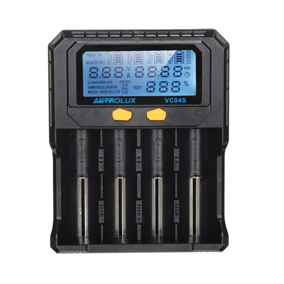 Astrolux® VC04S Type-C Input Quick Smart Battery Charger LCD Display Intellegent Flashlight Charger 4 Slots For Li-ion LiF4PO4 Ni-MH 18650 21700 26650 AA AAA Batteries Cell