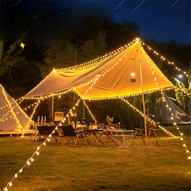 6m/10m Long String Lights Camping Lamp Outdoor Crystal Globe Lights Waterproof USB Powered Patio Light for Camping Tent