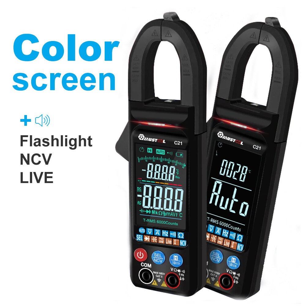 MUSTOOL C21 AC/DC Current Voltage Digital Clamp Meter Large Color Screen NCV 6000 Counts True RMS Automatic Measurement Smart Digital Multimeter