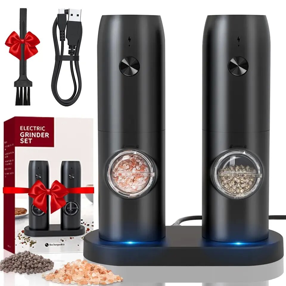 Rechargeable Electric Pepper Grinder Salt And Pepper Mills With LED Light Gravity Induction Automatic Grinding Machine Adjustable Coarseness Mills USB Charging Spice Grinde