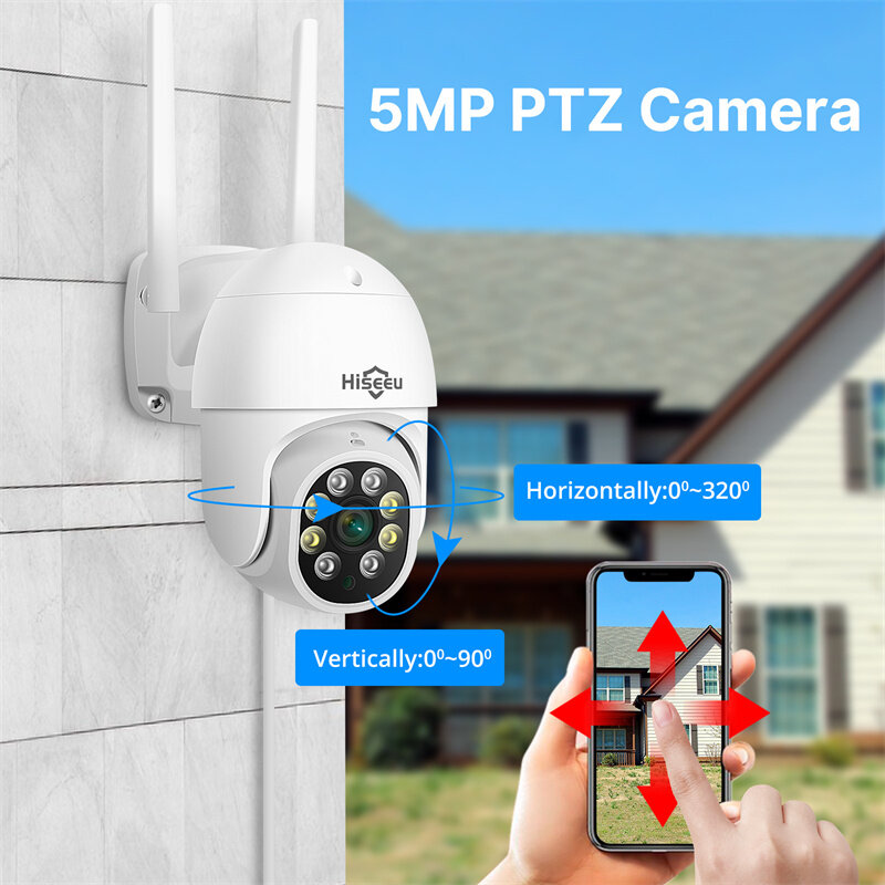 Hiseeu 8WK-4HBC25 Wireless Camera Security System Kit 5MP 5X Digital PTZ 4CH Outdoor CCTV Camera Set 2 way audio IP66 Video Surveillance for Home Safety EU Plug
