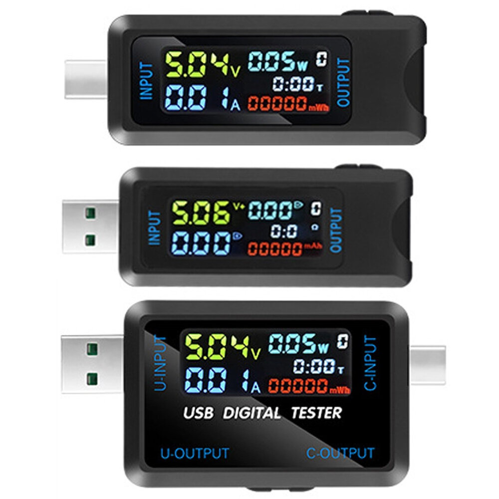 Multi-function USB Voltage Current Test Meter Digital IPS Display Capacity Tester Power Tester Digital Voltmeter Electrical Appliances Detection Device Support 9 Groups of Measurement Data Storage Function