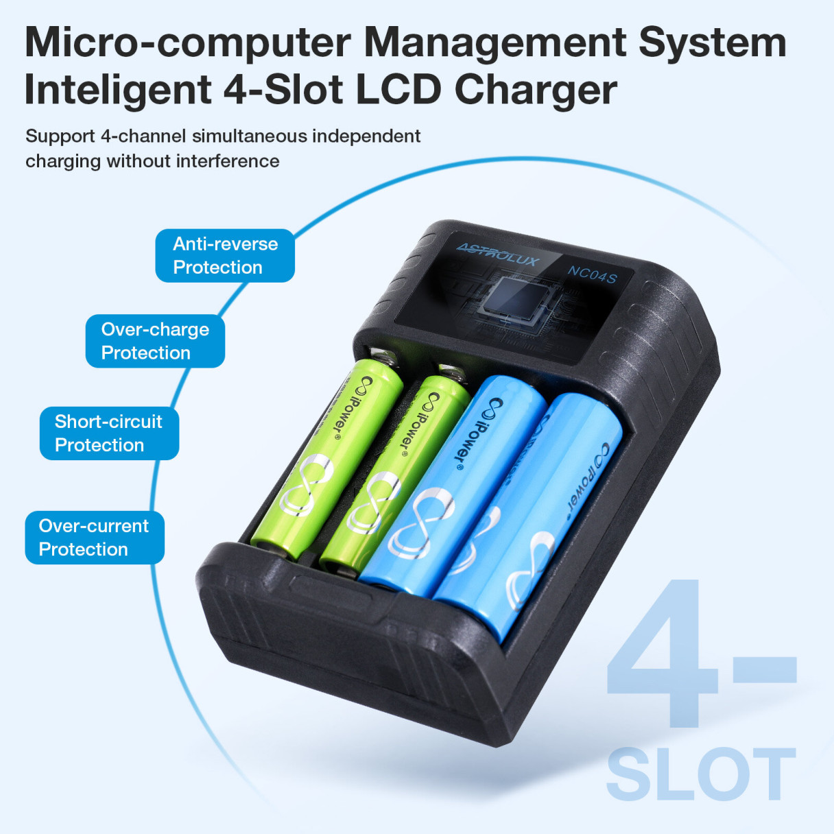 Astrolux® NC04S Inteligent 4-Slot LCD Battery Charger Mix-charging of AA/AAA Lithium & NiMH Btteries For Cells Flashlight RC Toys Home Tools