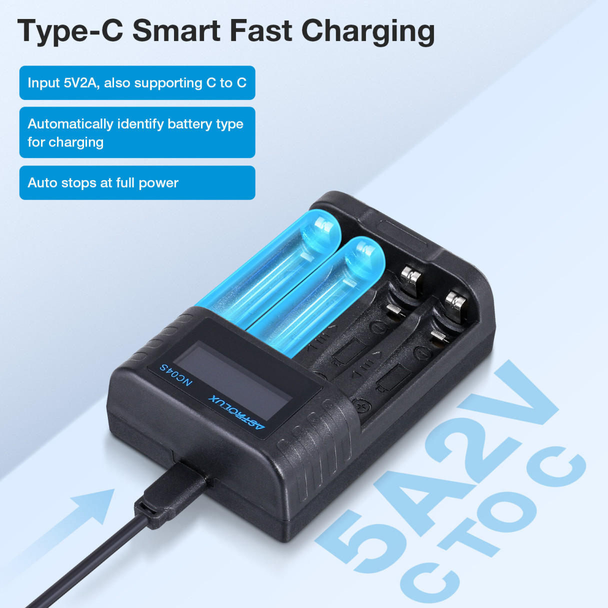 Astrolux® NC04S Inteligent 4-Slot LCD Battery Charger Mix-charging of AA/AAA Lithium & NiMH Btteries For Cells Flashlight RC Toys Home Tools