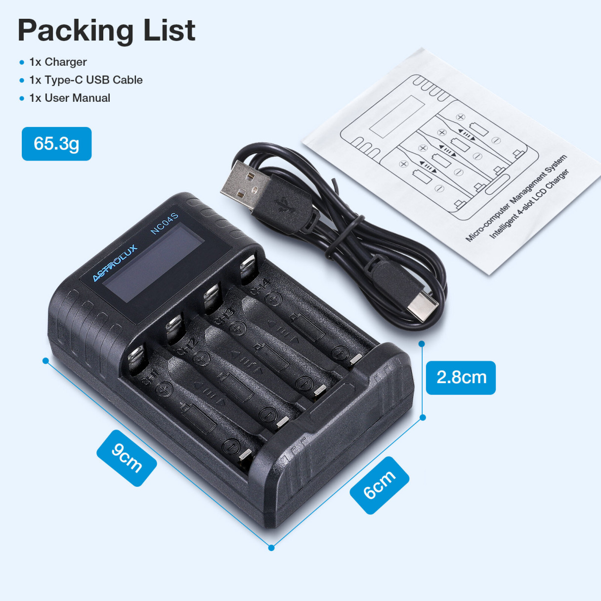 Astrolux® NC04S Inteligent 4-Slot LCD Battery Charger Mix-charging of AA/AAA Lithium & NiMH Btteries For Cells Flashlight RC Toys Home Tools