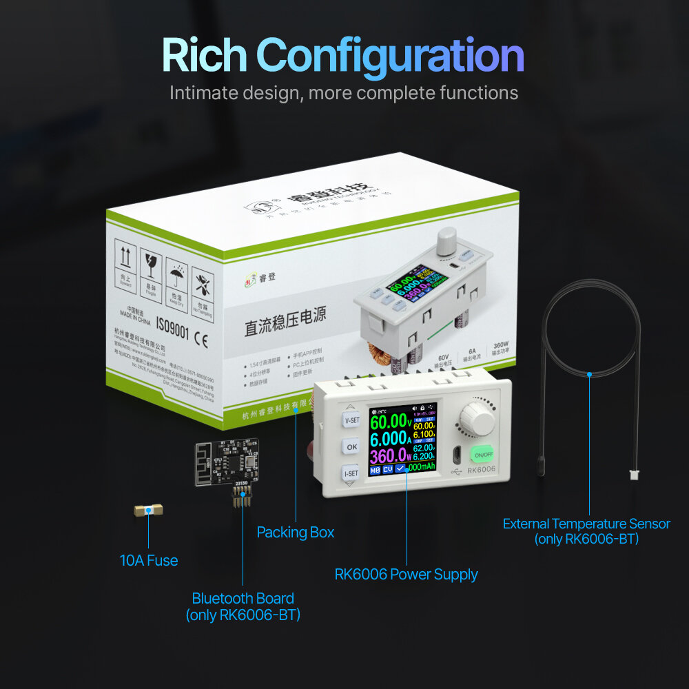 RIDEN® RK6006/RK6006-BT 60V 6A 4 Digit Communication 360W Adjustable Digital DC to DC Step Down Voltage Bench Power Supply Buck Converter