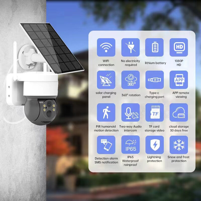 TQ2 1080P WiFi Solar Camera Outdoor Night Vision PTZ IP Camera with Solar Panel Recharge CCTV Video Surveillance Cameras