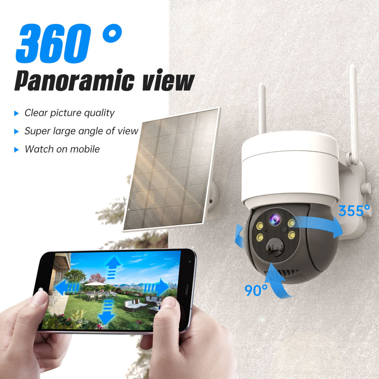 TQ2 1080P WiFi Solar Camera Outdoor Night Vision PTZ IP Camera with Solar Panel Recharge CCTV Video Surveillance Cameras