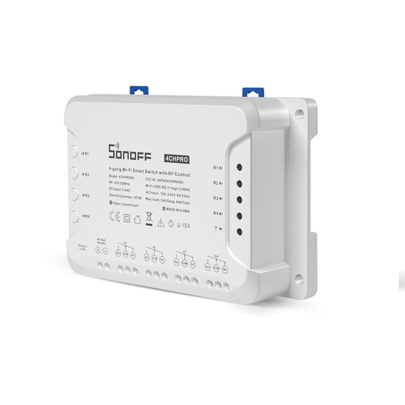 SONOFF 4CH PRO R3 AC100-240V 50/60Hz 10A 2200W 4 Gang WiFi DIY Smart Switch Inching Self-Locking Interlock 3 Working Mode APP Remote Control Switch Works with Alexa and Google Home