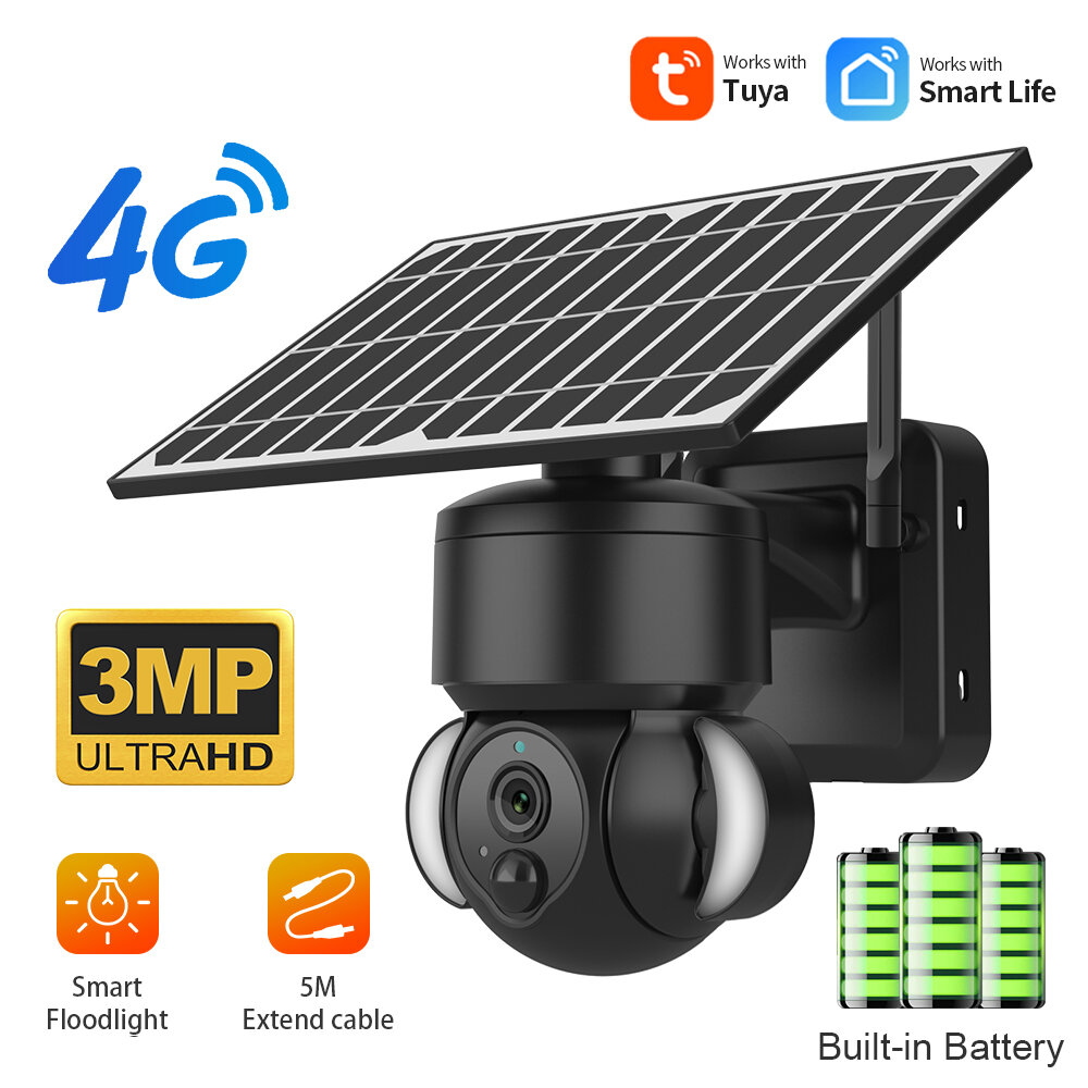 SECTEC Outdoors 4G Solar Powered Camera with Solar Panel 1080P Intelligent Monitoring PIR Human Detection Color IR Night Vision Two-way Audio IP66 Waterproof Home Surveillance Cameras