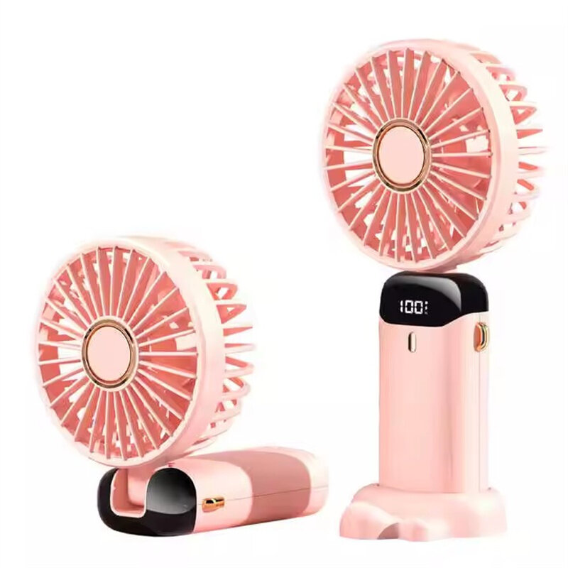 USB Handheld Fan Foldable Portable Neck Hanging Fans 5 Speed 4000mAH Rechargeable Fan with Phone Stand and Display Screen