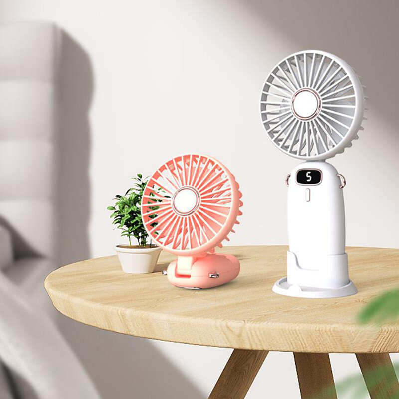 USB Handheld Fan Foldable Portable Neck Hanging Fans 5 Speed 4000mAH Rechargeable Fan with Phone Stand and Display Screen