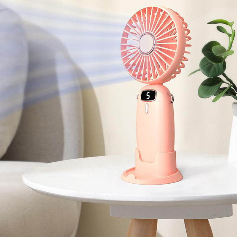 USB Handheld Fan Foldable Portable Neck Hanging Fans 5 Speed 4000mAH Rechargeable Fan with Phone Stand and Display Screen