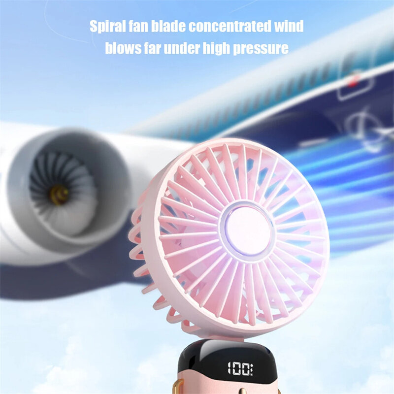 USB Handheld Fan Foldable Portable Neck Hanging Fans 5 Speed 4000mAH Rechargeable Fan with Phone Stand and Display Screen