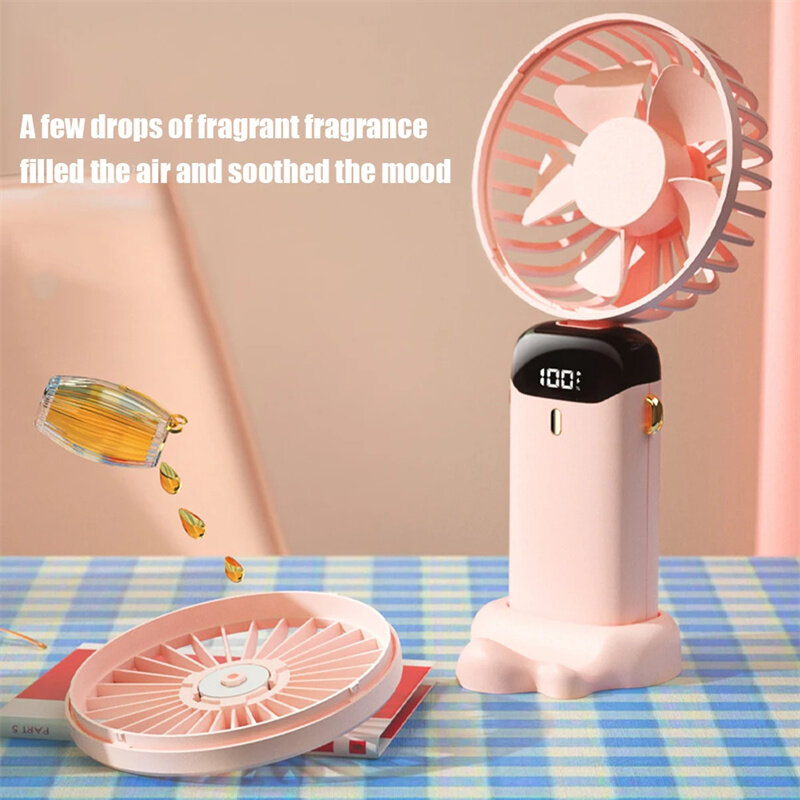 USB Handheld Fan Foldable Portable Neck Hanging Fans 5 Speed 4000mAH Rechargeable Fan with Phone Stand and Display Screen