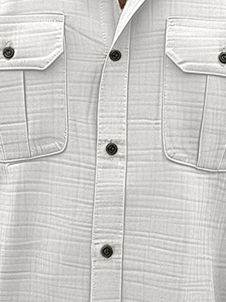 Mens Solid Chest Pocket Lapel Collar Short Sleeve Shirts