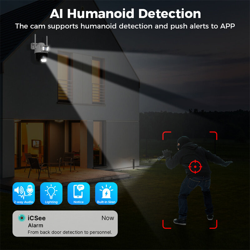 Hiseeu WS418B 4K 8MP Dual Lens Outdoor WiFi Camera Wireless PTZ Security ONVIF H.265+ Cam Night Vision AI Humanoid Detection Auto Tracking Two-Way Audio Monitoring IP Cameras