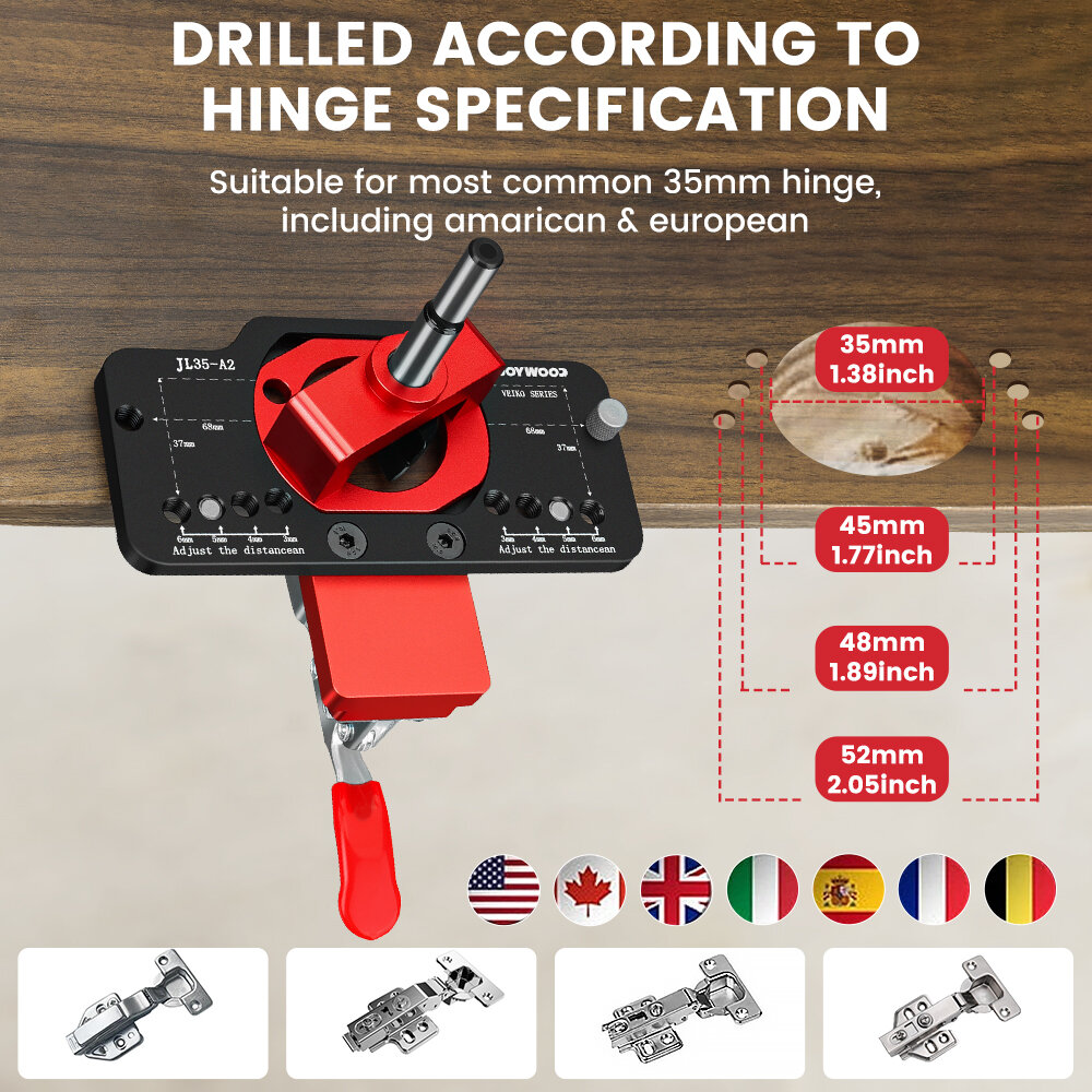 ENJOYWOOD Aluminum Alloy 35MM Hinge Boring Hole Drill Guide Hinge Jig with Clamp For Woodworking Cabinet Door Installation