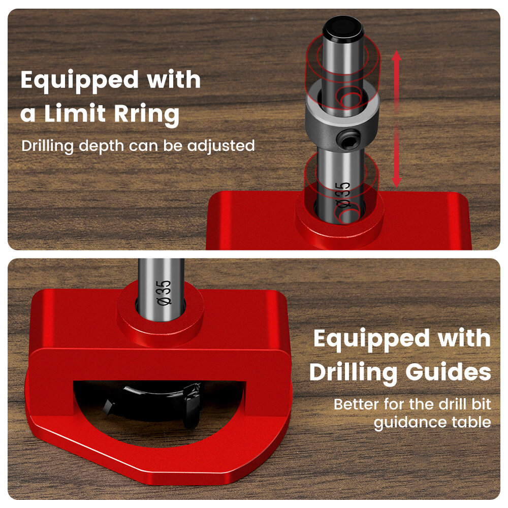 ENJOYWOOD Aluminum Alloy 35MM Hinge Boring Hole Drill Guide Hinge Jig with Clamp For Woodworking Cabinet Door Installation