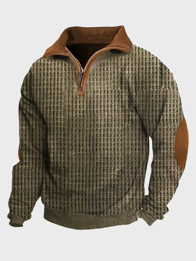 ChArmkpR Mens Pullover Hoodies Contrast Patchwork Half Zip Waffle Knit Pullover Sweatshirts