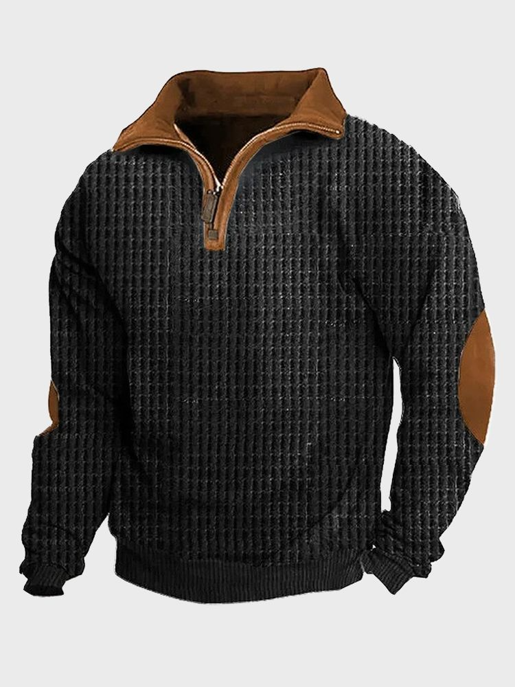 ChArmkpR Mens Pullover Hoodies Contrast Patchwork Half Zip Waffle Knit Pullover Sweatshirts