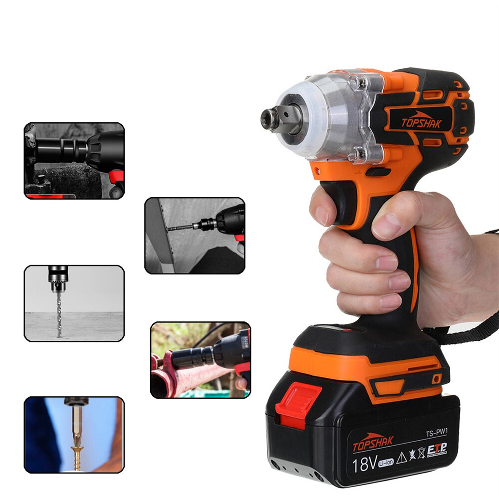 Topshak TS-PW1A 380N.M Brushless Electric Impact Wrench LED Working Light Rechargeable Woodworking Maintenance Tool W/ Battery Also For Mak