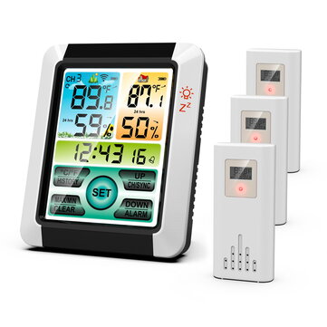 AGSIVO Weather Station Alarm Clock Wireless Indoor Outdoor Thermometer Sensor Digital Humidity Monitor with Atomic Clock Forecast Station with Calendar / Backlight / Snooze