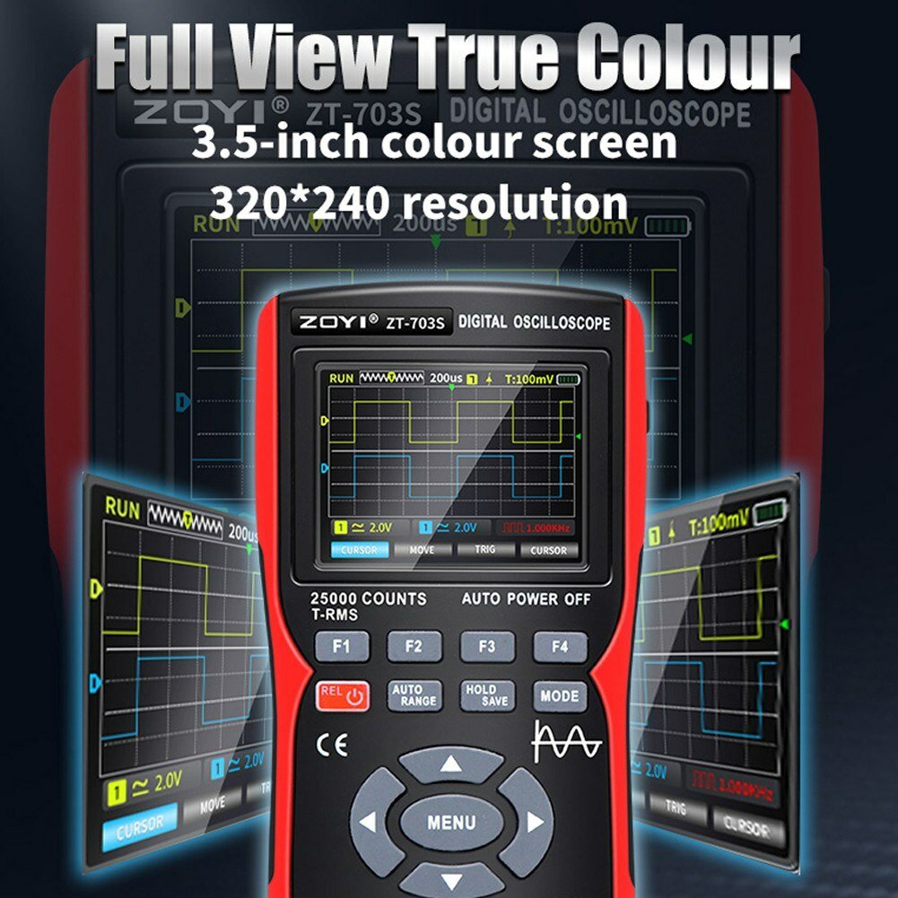 ZOYI 703S 3-in-1 Dual Channel 50MHZ Bandwidth Handheld Oscilloscope Multimeter Generator 280MSa/s High Sampling Professional Oscilloscope 25000 Count Digital Multimeter