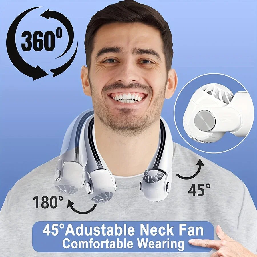 2400mAh Neck Hanging Small Fan Blade Hanging Neck Small Fan Rotor Hanging Neck Fan New Turbo Portable Cooling Fan USB Charging