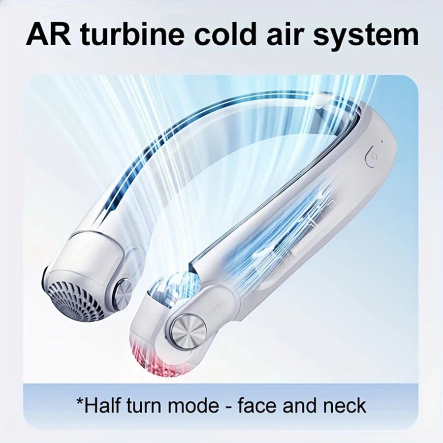 2400mAh Neck Hanging Small Fan Blade Hanging Neck Small Fan Rotor Hanging Neck Fan New Turbo Portable Cooling Fan USB Charging