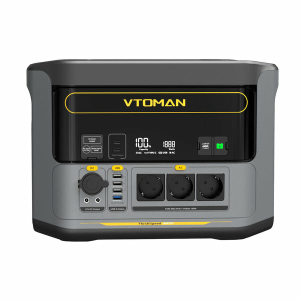 [EU Direct] VTOMAN FlashSpeed 1500 Portable Powerstation 1548Wh Full Charge in 1H, LiFePO4 Battery Powered Solar Generator with AC 230V/1500W Output/Input, 100W USB Port, Outdoor/Indoor UPS for Home Backup RV, Camping, Blackout EU Plug