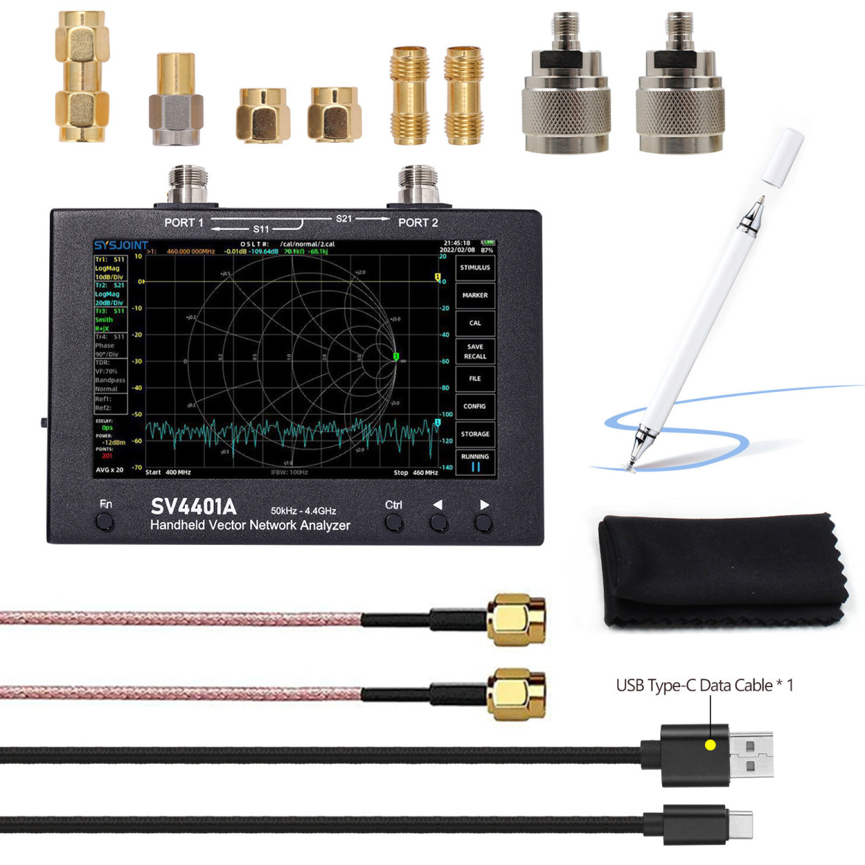 SV4401A 50KHz-4400MHz Vector Network Analyzer 7 inch Touch Screen 100db Dynamic NanoVNA Vector Network Analyzer