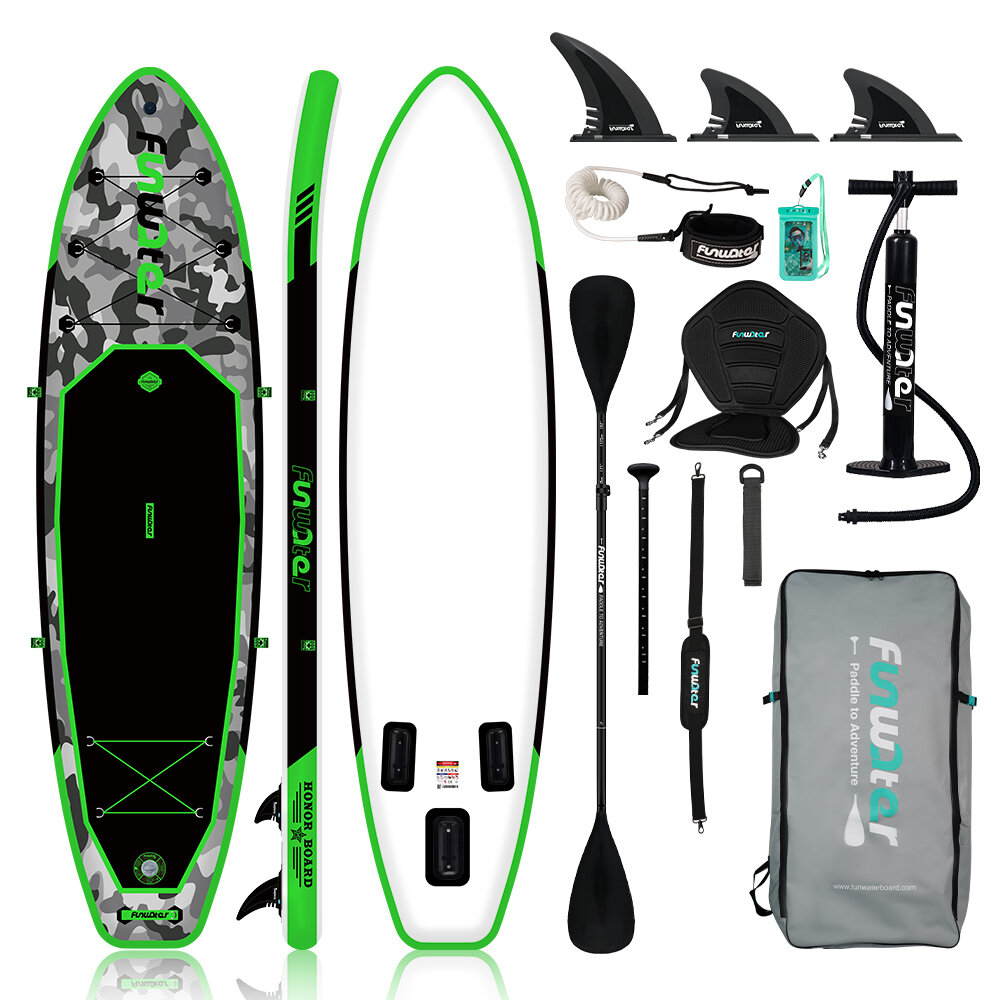 [EU Direct] FunWater Inflatable Paddle Board 12~15PSI Maximum Load 150KG Stand Up Portable Surfboard Pulp Board With Chair ,Waterproof Phonecase, Air Pump, Backpack 330*84*15CM,SUPFW10A