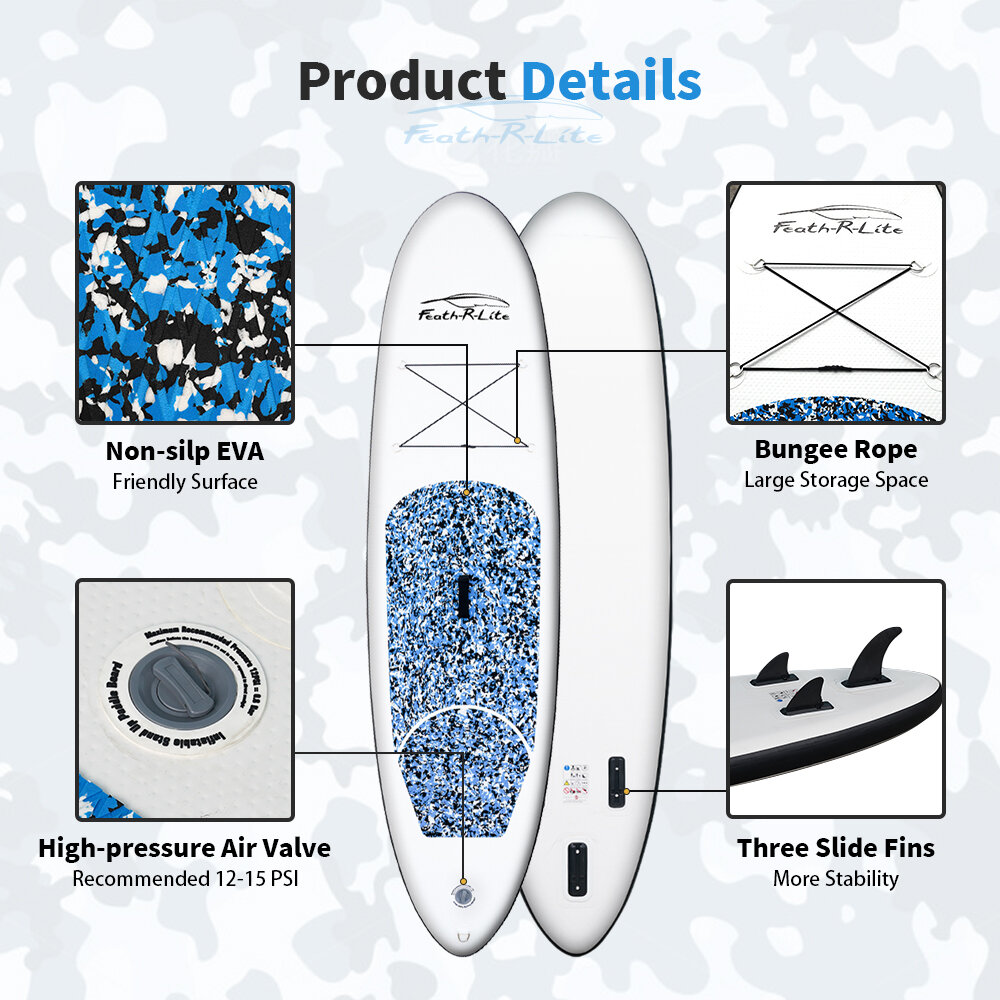 [EU Direct] FunWater Inflatable Stand Up Paddle Board Surfboard 305*76*15CM Complete Paddleboard Accessories Adjustable Paddle, Pump, ISUP Travel Backpack, Leash, Waterproof Bag, Adult Paddle Board SUPFR04A SUPFR04C SUPFR04E