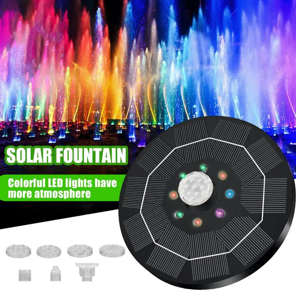 16cm Solar Floating Fountain with Lights 3W LED Solar Bird Bath Light Sensor with 6 Nozzles Auto On Off for Garden Decoration