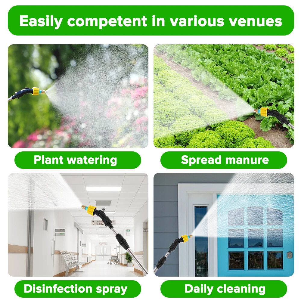 Portable Electric Garden Sprayer 2400mAh Spray Wand Gardening Sprayer Irrigation Tool USB Rechargeable Telescopic Handle with 3 Nozzles for Yard Plant