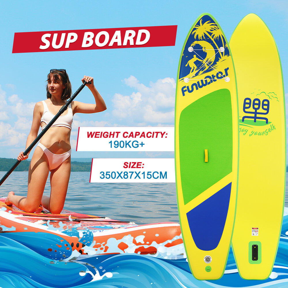 [EU Direct] FunWater 335cm 350cm Large Size Inflatable Stand Up Paddle Board Surfboard Complete Paddleboard Accessories Adjustable Paddle, Pump, ISUP Travel Backpack, Leash, Adult Paddle Board SUPFW28A SUPFW28C SUPFW28D SUPFW27A SUPFW27B