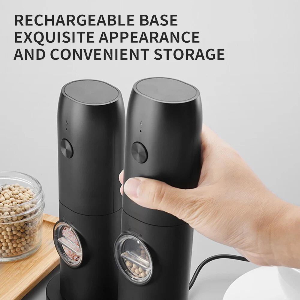 Rechargeable Electric Pepper Grinder Salt And Pepper Mills With LED Light Gravity Induction Automatic Grinding Machine Adjustable Coarseness Mills USB Charging Spice Grinde